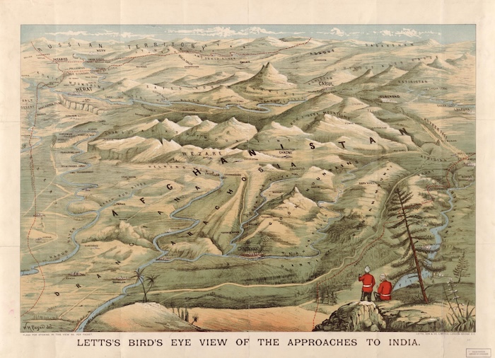 Letts's bird's eye view of the approaches to India via Afghanistan, by W. H. Payne, early 20th century. Library of Congress. Public Domain.