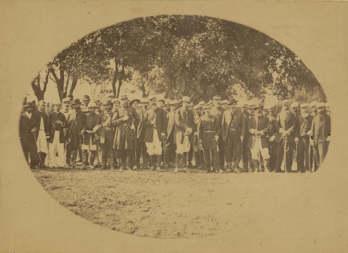 Louis Philippe, the count of Eu and the emperor}s son of law, alongside Brazilian officers who took part in the Paraguayan War, by Albert Richard Dietze, c. 1870. Library of Congress. Public Domain.