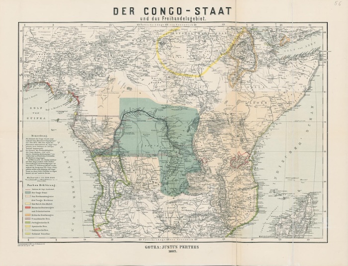 A German map showing the vast Congo Free State, 1885. Gotha Research Library. Public Domain.