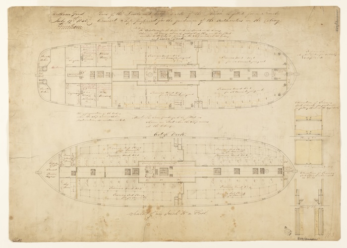 Plans of the Anson as fitted for a female convict ship, 1843. State Library of New South Wales. Public Domain.