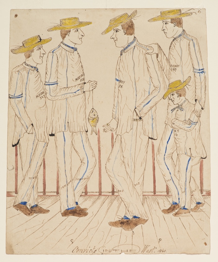 Sketches of convicts from HMS Medway and HMS Tenedos, Bermuda, 1860. State Library of New South Wales. Public Domain.