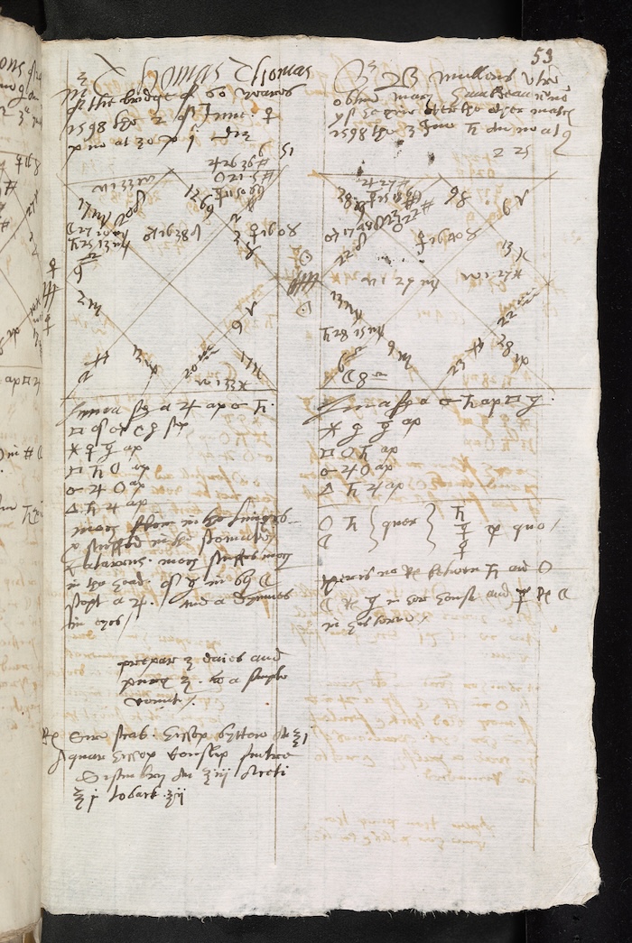 Barrington Mullens consults Simon Forman (right-hand column), 3 June 1598. Bodleian Library, University of Oxford.