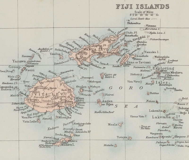 A mpa of Fiji, c. 1894. State Liubrary of New South Wales. Public Domain.