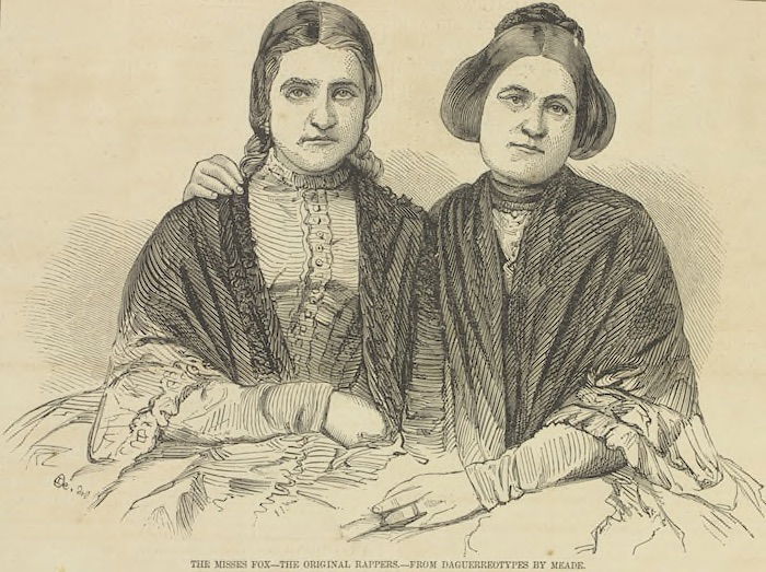 Kate and Maggie Fox, engraving from a Meade Bros. daguerrotype, c.1853. Library Company of Philadelphia. Public Domain.