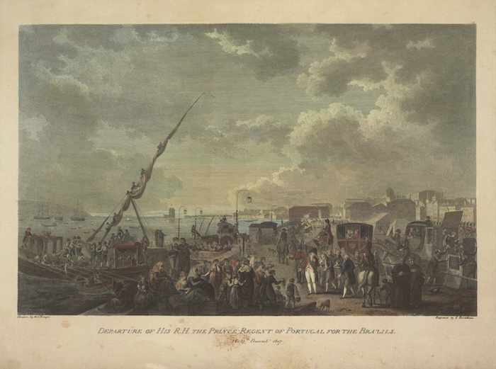 The departure of the future João VI of Portugal for Brazil, by Henry L'Évêque, 1807. Portuguese Army Library. Public Domain.