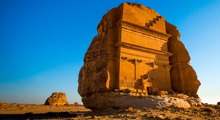 Madain Saleh, ruins of the second city of the Nabatean kingdom, Saudi Arabia, by Ali Lajami, 2022. Public Domain.