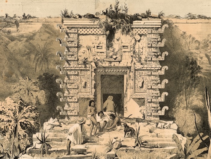 Gateway of the Great Teocallis, a Maya temple ruin at Uxmal, by Frederick Catherwood, 1844. ©John Carter Brown Library, Box 1894, Brown University, Providence, R.I. 02912.