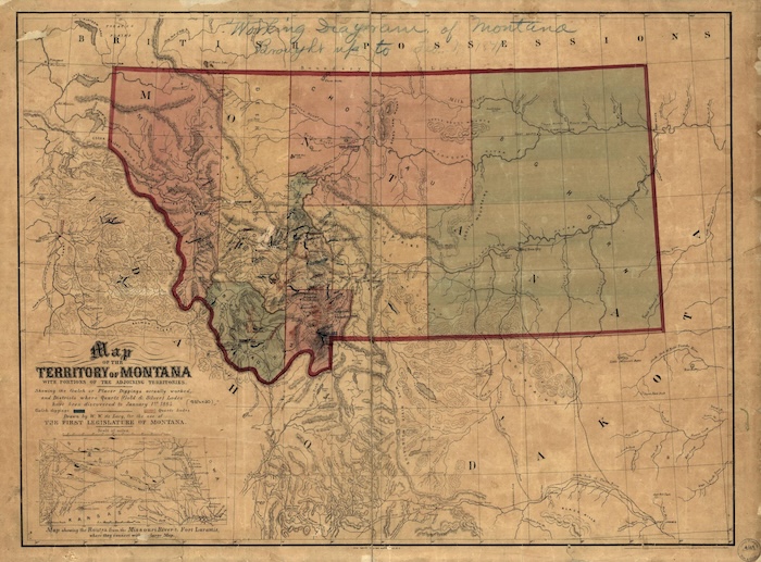 Map of the territory of Montana showing loactions of gold and silver lodes, 1 January 1865. Library of Congress. Public Domain.