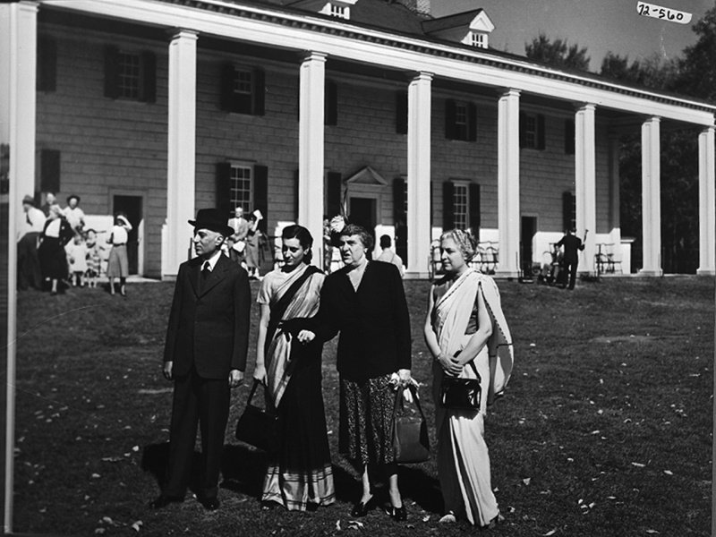 Jawaharlal Nehru, Indira Gandhi and Vijaya Pandit on a visit to the United States, October 1949. National Archives and Records Administration. Public Domain.