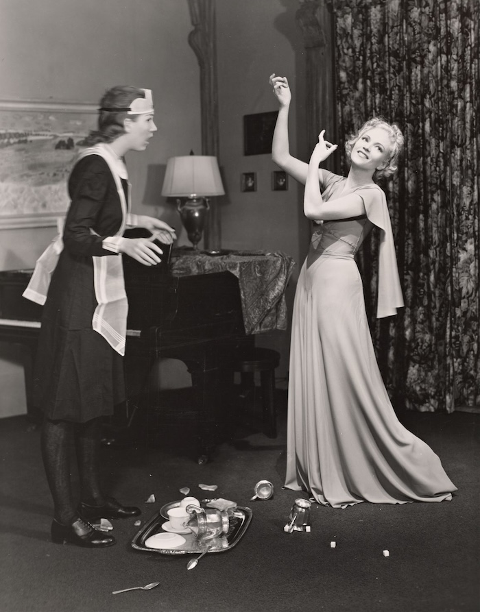 Annabella and Dell Gardner in a scene from the 1942 tour of Noël Coward's Blithe Spirit. New York Public Library. Public Domain.