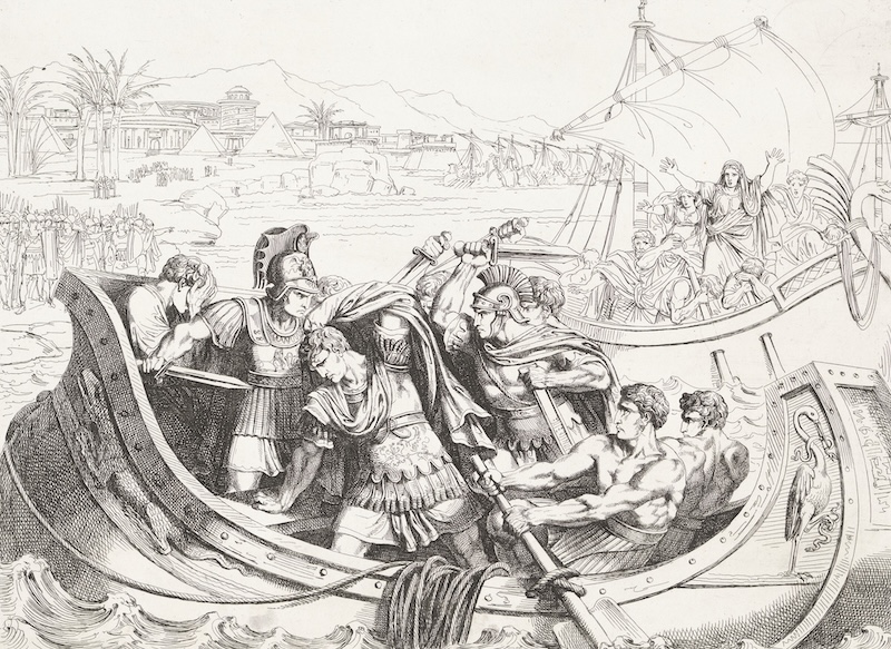 The death of Pompey at Pharsalus, by Bartolomeo Pinelli, 1818. Rijksmuseum. Public Domain.