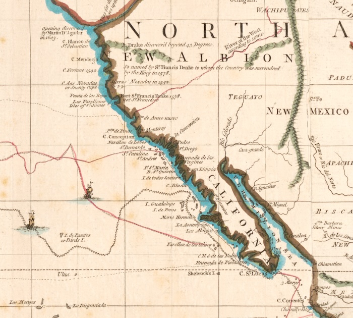 Part of a chart of ‘Russian discoveries’ showing California, 1775. Library of Congress. Public Domain.