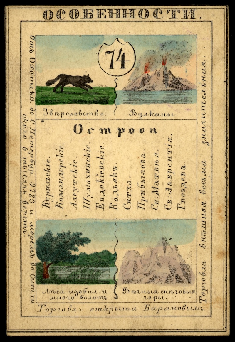 A Russian postcard showing Alaskan scenes from a series of 82 showing provinces of the Russian Empire, 1856. Library of Congress. Public Domain.