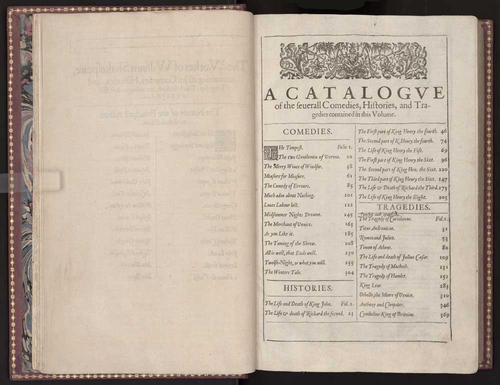 a revised version of the catalogue page, where a reader has added the missing Troilus and Cressida.