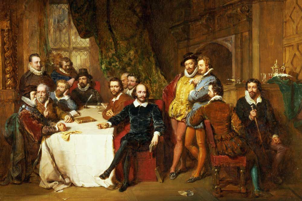 Shakespeare and His Friends at the Mermaid Tavern, print made by James Faed Sr after John Faed, 1850.