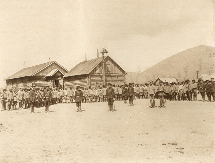 Prisoners awaiting roll call, c. 1908-13. Library of Congress. Public Domain. 