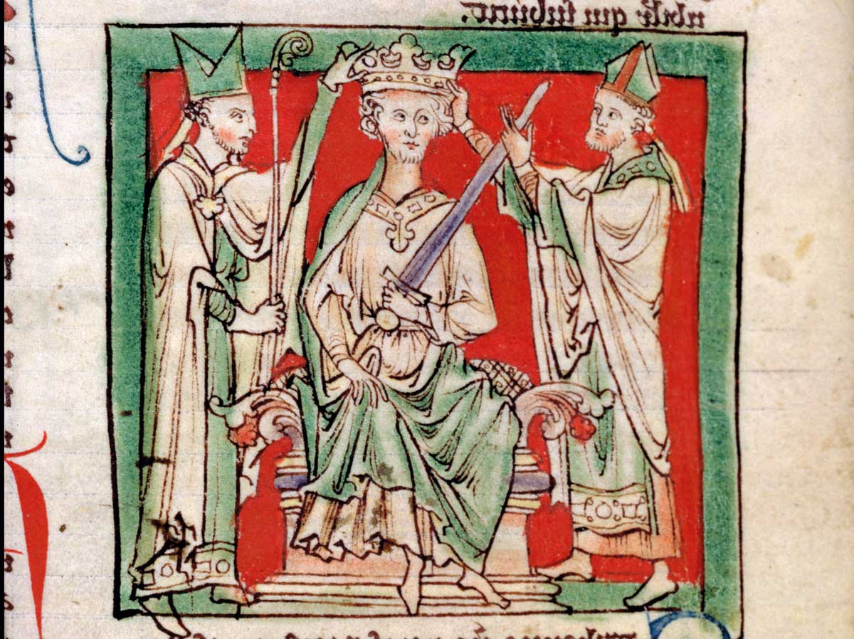  King Stephen depicted in Flores Historiarum, 13th century.