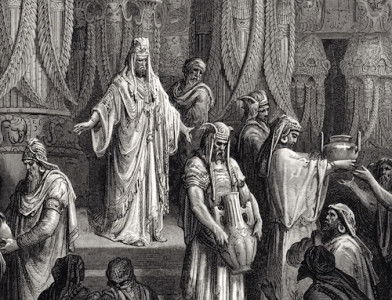 Cyrus restores the vessels to the Temple of Jerusalem, by Gustave Doré for the Bible de Tours, 1843. Bridgeman Images.