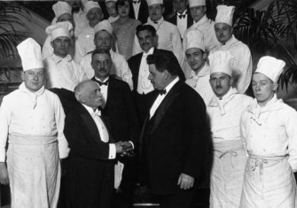 A banquet in honour of the best chef in France, Auguste Escoffier (in the foreground on the left), shown here with Prime Minister Édouard Herriot 