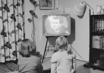 Two children watching television, C. 1957-61. Finnish Heritage Agency (CC BY).