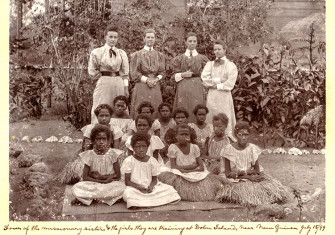 Missionaries and Islanders, Dobu, 1899.