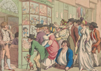 Crowd in front of the Piercy Roberts window in London Caricature Shop, 1801. Rijksmuseum.