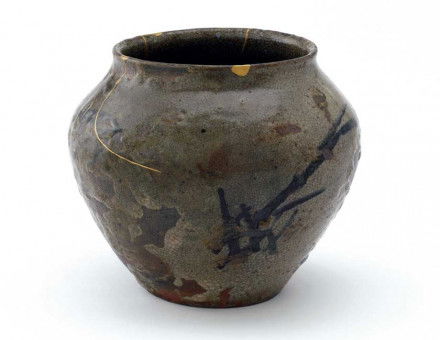 A mizusashi jar created during the Azuchi-Momoyama period in the Saga Prefecture, Kyushu, Japan, 16-17th century.