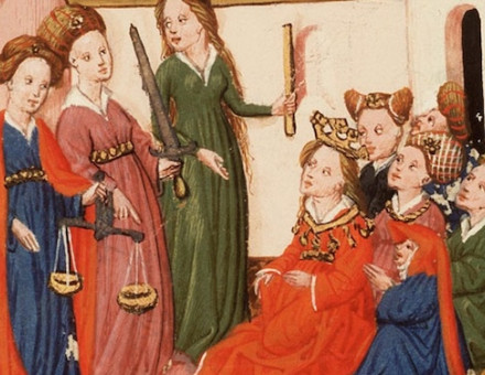 Reason, Righteousness and Sincerity teaching some women, c. 1425-50. KB, National Library of the Netherlands. Public Domain.