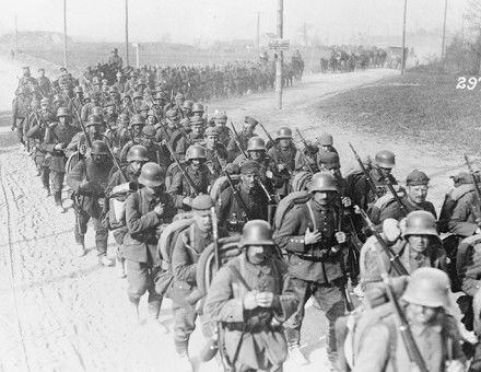 Men of the German Fifth Army march in the direction of Verdun