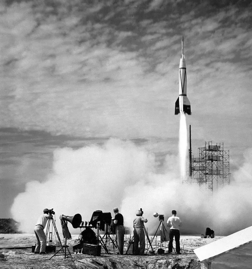 A V-2 rocket launch at Cape Canaveral, 24 July 1950. NASA. Public Domain.