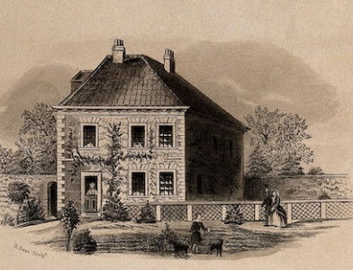 The Epworth Rectory, birthplace of John Wesley, etching by R. Owen, c. 1860. Wellcome Collection. Public Domain.